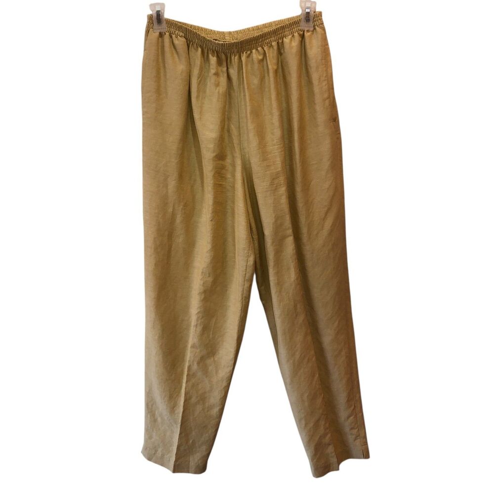 VTG David Dart Womens Plus 1X Lt Beige Linen Silk Elastic Waist Pull On Pants